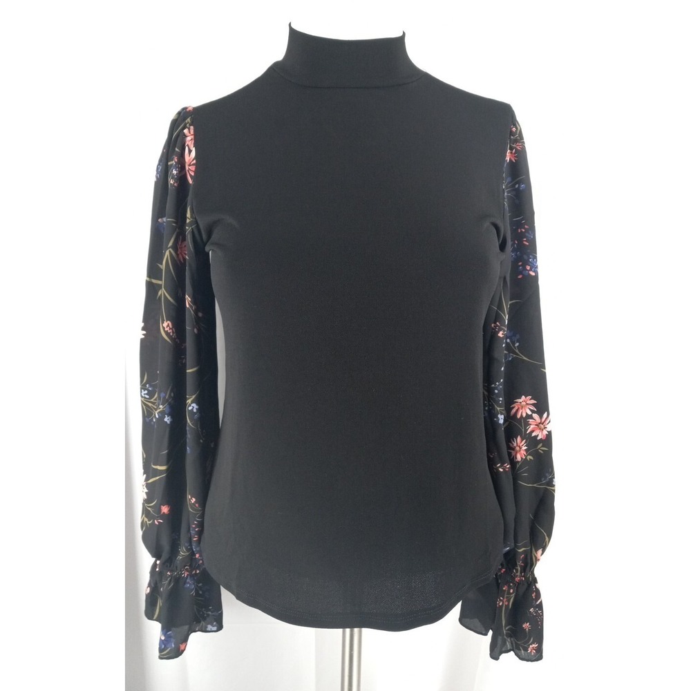 catherine malandrino Womens Black Floral Bell Sleeves Blouse‎ Size Medium